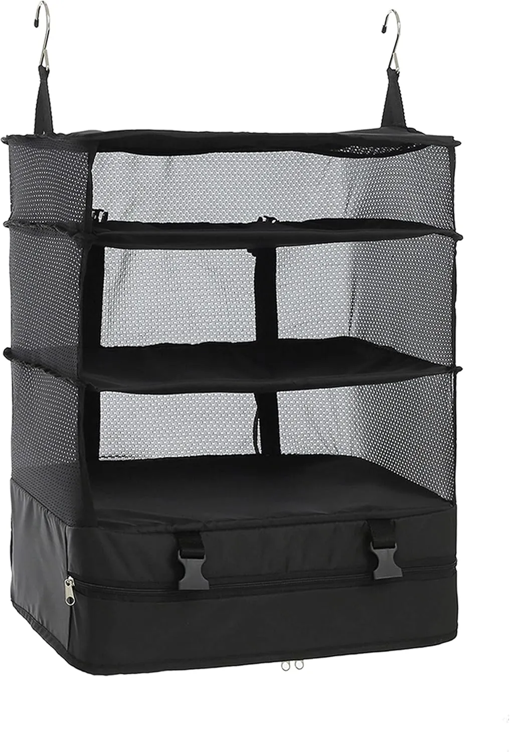 ELEZAY Hanging Packing Cubes Portable Travel Closet Collapsible Compression Clothes Organizer with Built in Shelves for Carry-on Luggage Suitcase Wardrobe X-Large_17.1 * 11.8 * 24.4 IN, Black