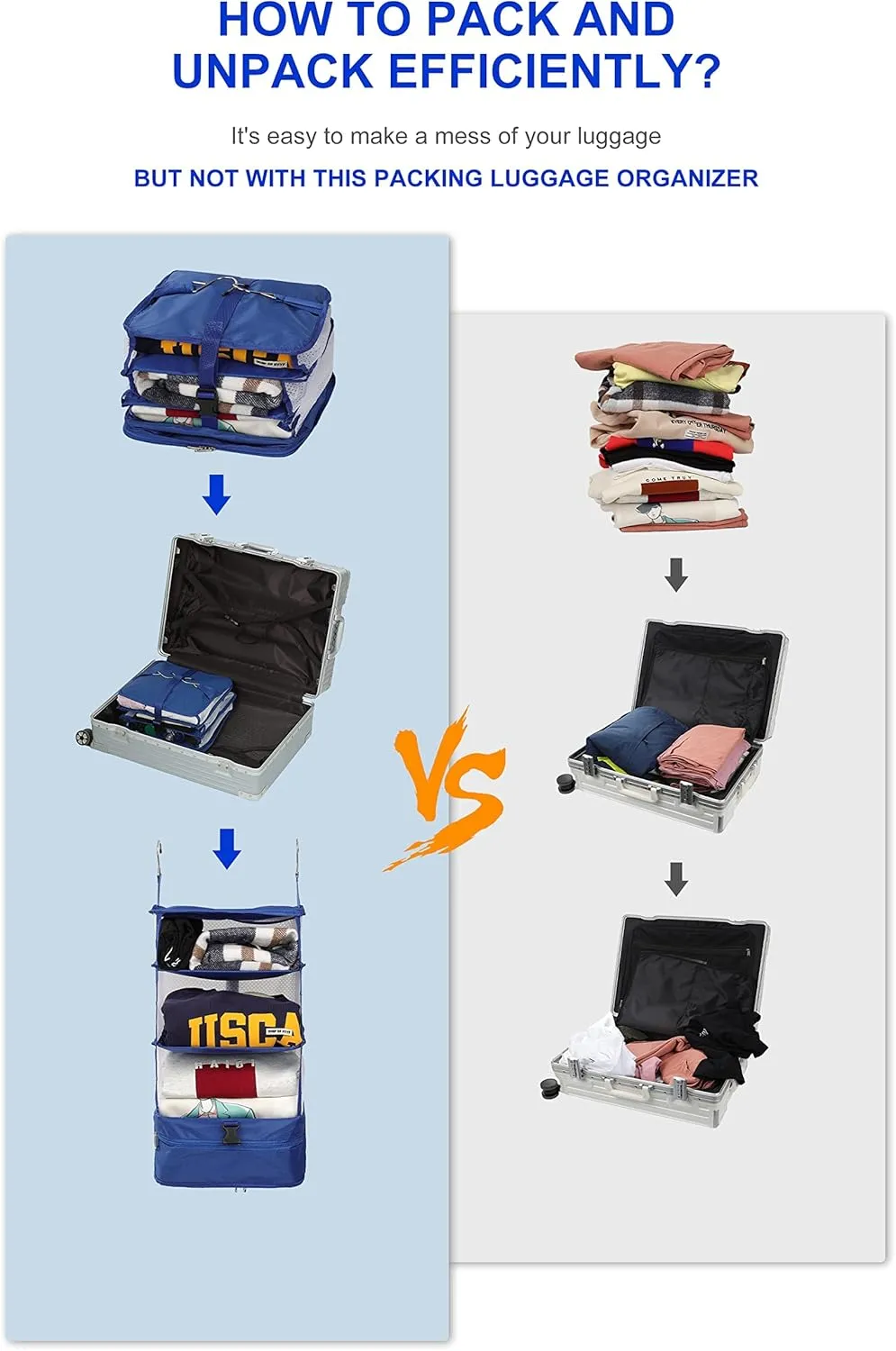 ELEZAY Hanging Packing Cubes Portable Travel Closet Collapsible Compression Clothes Organizer with Built in Shelves for Carry-on Luggage Suitcase Wardrobe X-Large_17.1 * 11.8 * 24.4 IN, Camouflage