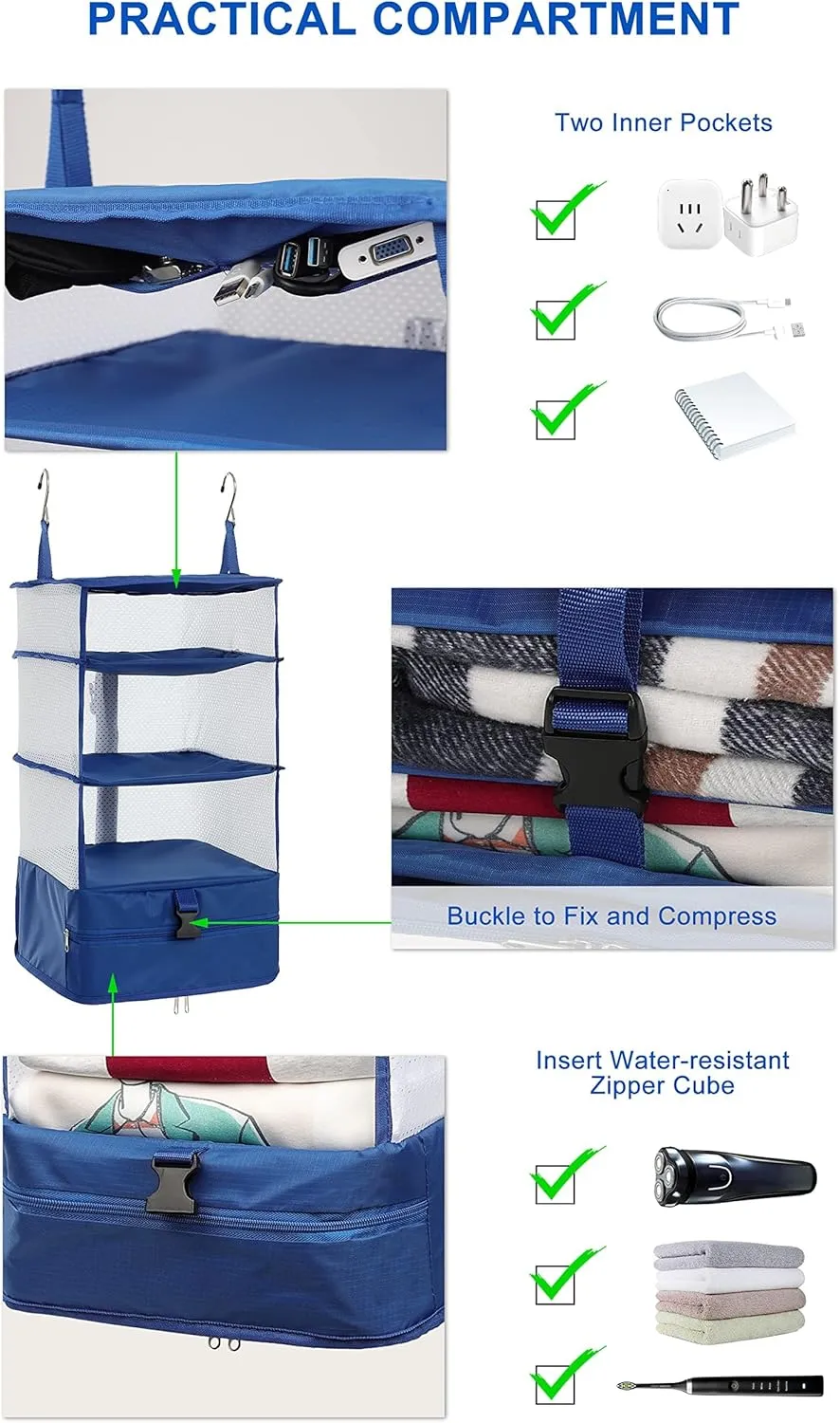 ELEZAY Hanging Packing Cubes Portable Travel Closet Collapsible Compression Clothes Organizer with Built in Shelves for Carry-on Luggage Suitcase Wardrobe X-Large_17.1 * 11.8 * 24.4 IN, Camouflage