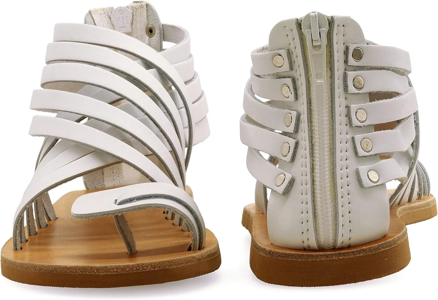 Emmanuela Greek Leather Gladiator Sandals with Zipper Shafts, Quality Handmade Summer Shoes, Toe Ring Flat sandals Boho Chic Sandals