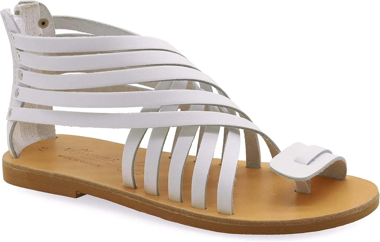 Emmanuela Greek Leather Gladiator Sandals with Zipper Shafts, Quality Handmade Summer Shoes, Toe Ring Flat sandals Boho Chic Sandals