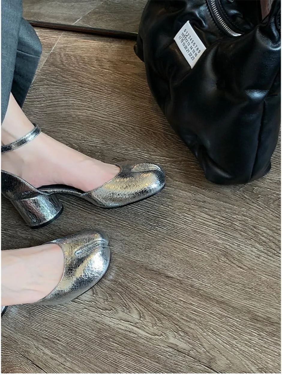 Emo Tabi Shoes Split Toe Mary Janes Women Girls Cute Ankle Strap High Heels Dress Shoes Kawaii Retro Vintage Fashion Trendy Office Elegant Business Travel Back to School Gift Daughter Granddaughter