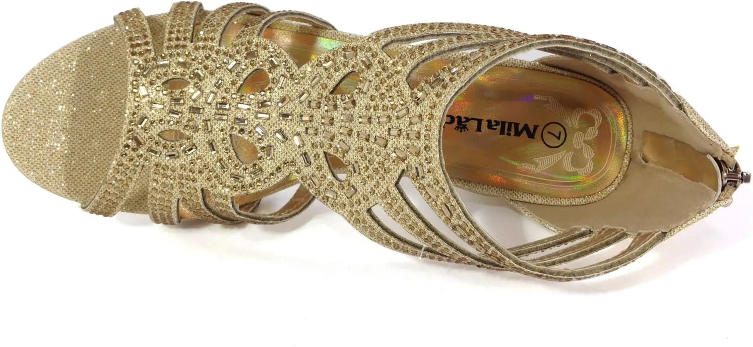 Enzo Romeo Kinmi25N Womens Open Toe Mid Heel Wedding Rhinestone Gladiator Sandal Shoes