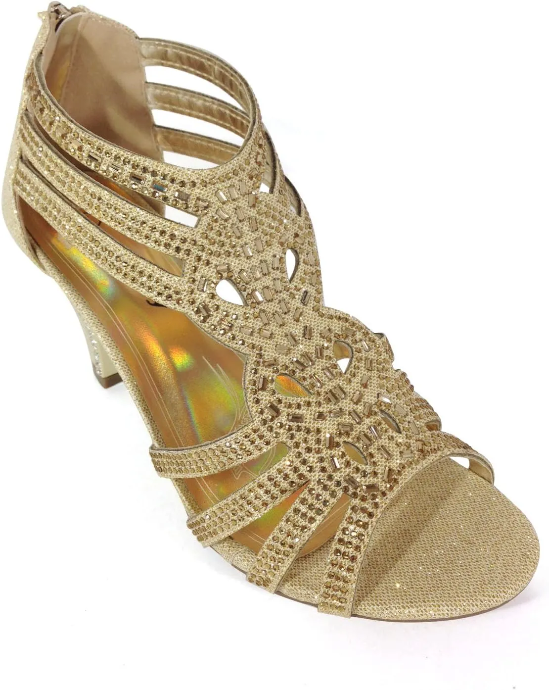 Enzo Romeo Kinmi25N Womens Open Toe Mid Heel Wedding Rhinestone Gladiator Sandal Shoes