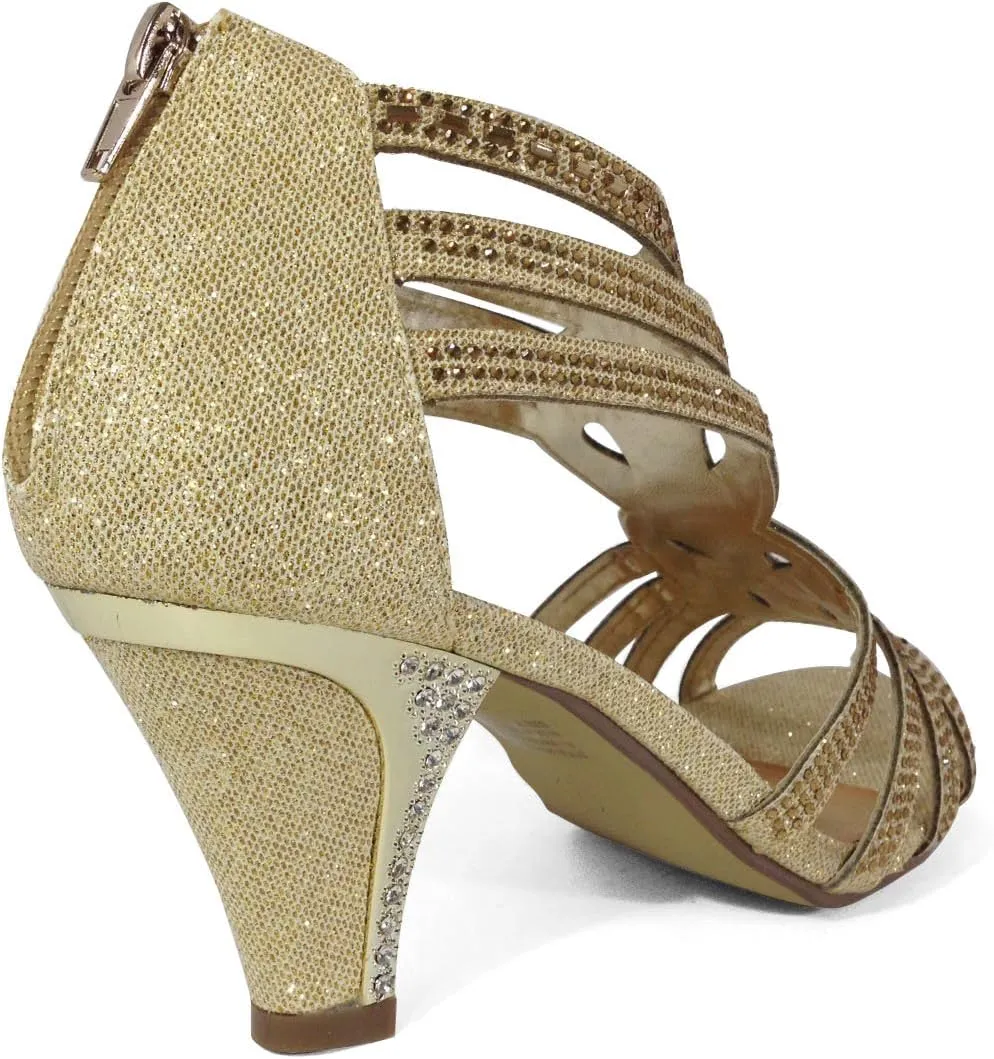 Enzo Romeo Kinmi25N Womens Open Toe Mid Heel Wedding Rhinestone Gladiator Sandal Shoes