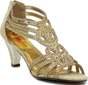Enzo Romeo Kinmi25N Womens Open Toe Mid Heel Wedding Rhinestone Gladiator Sandal Shoes