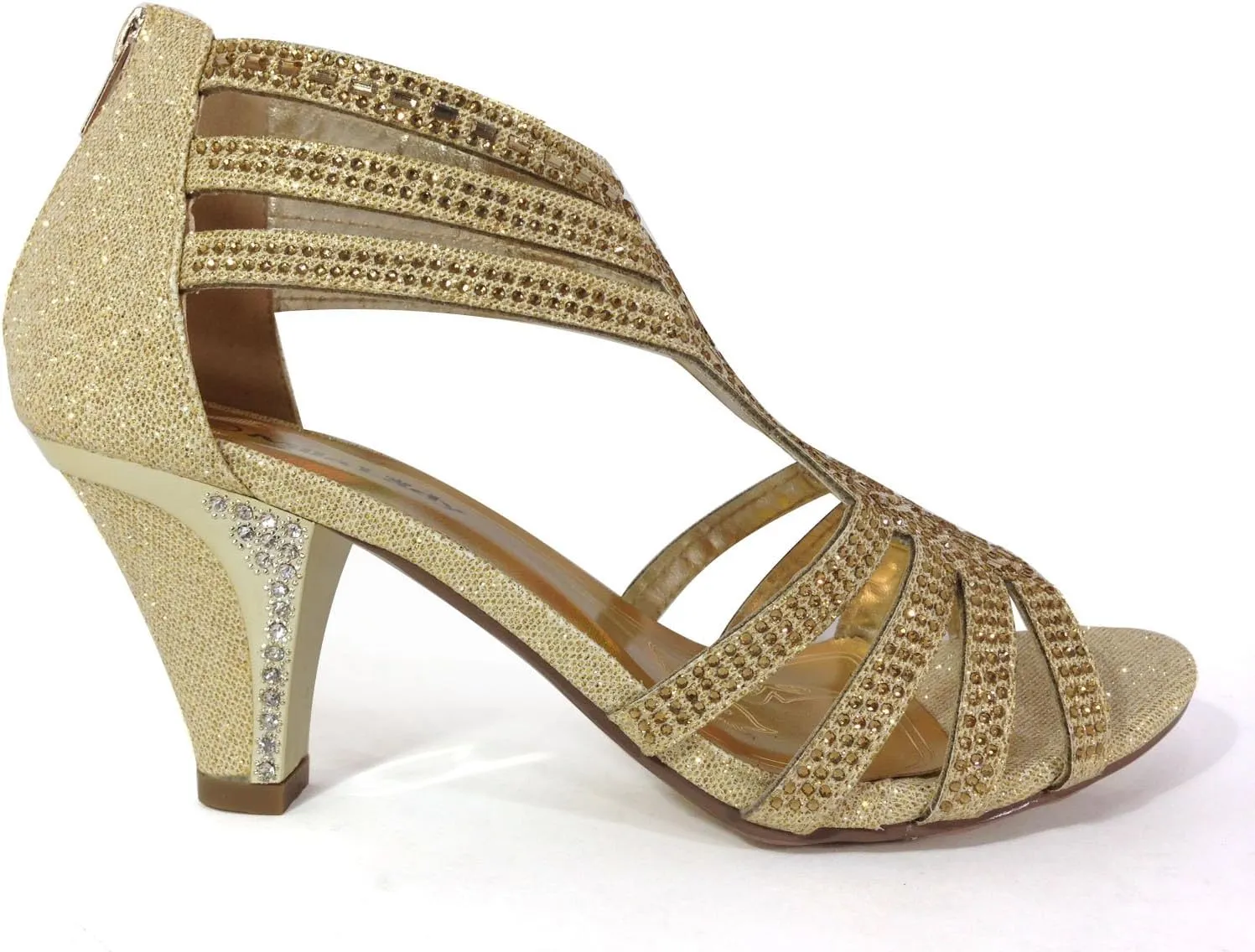 Enzo Romeo Kinmi25N Womens Open Toe Mid Heel Wedding Rhinestone Gladiator Sandal Shoes