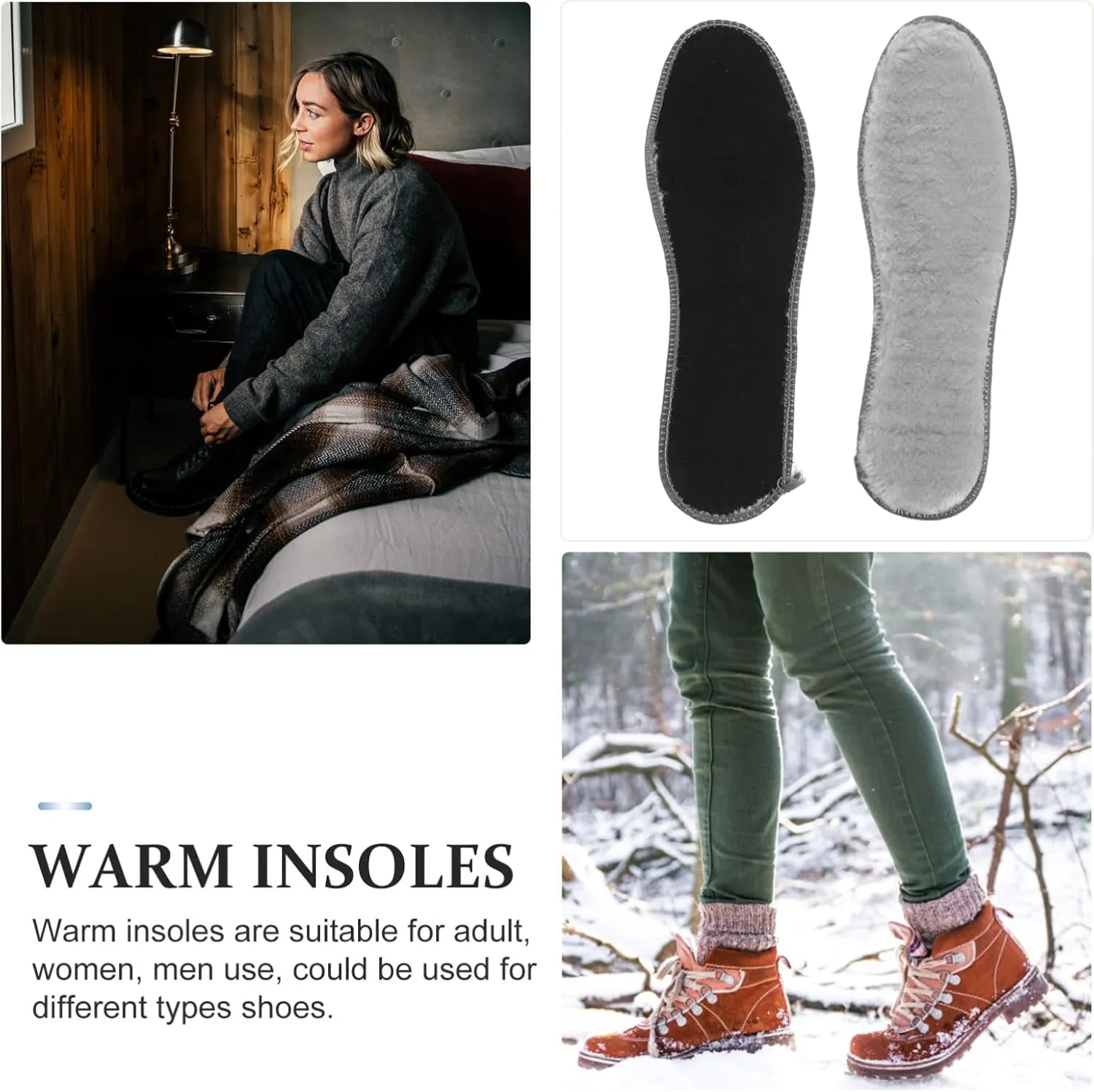 ERINGOGO 4 Pairs Winter Fluffy Shoe Inserts Thickened Plush Insoles for Women Ergonomic Design Non Slip for Boots and Work Boots