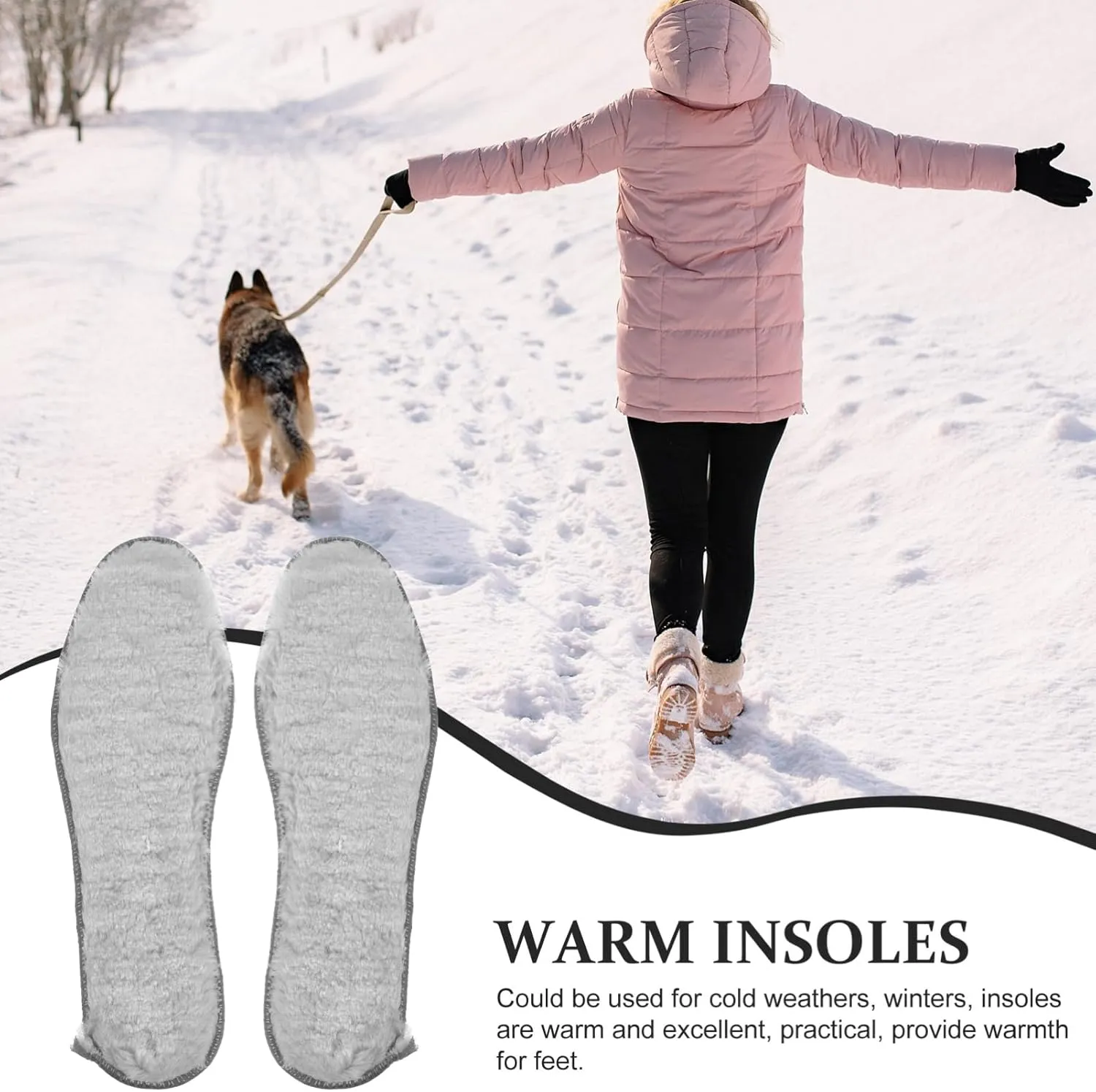 ERINGOGO 4 Pairs Winter Fluffy Shoe Inserts Thickened Plush Insoles for Women Ergonomic Design Non Slip for Boots and Work Boots