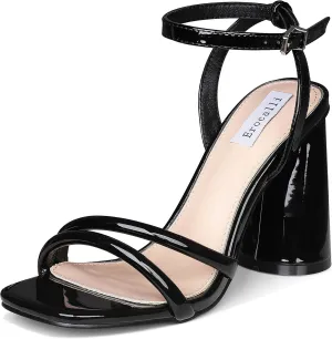 Erocalli Gold Heels Strappy Sandals Square Open Toe Ankle Strap High Heel Sandals Comfort Dress Party Wedding Shoes