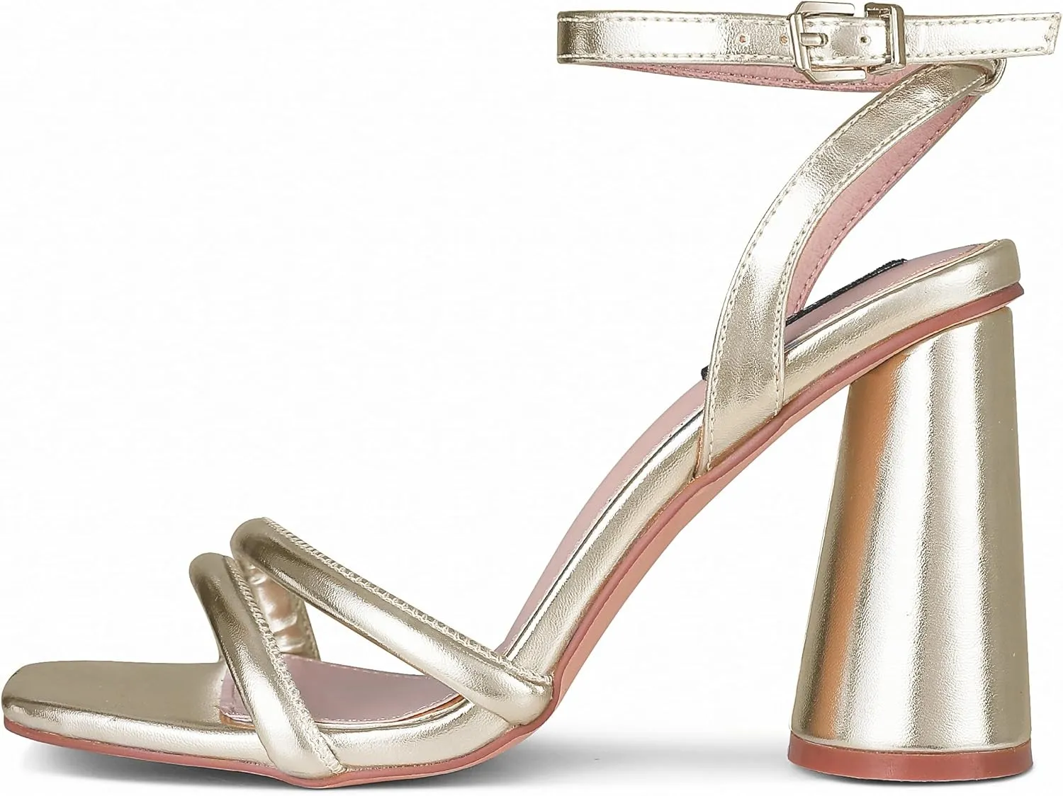 Erocalli Gold Heels Strappy Sandals Square Open Toe Ankle Strap High Heel Sandals Comfort Dress Party Wedding Shoes