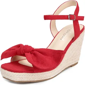 Espadrilles Wedge Sandals for Women Bow Platform Wedges Heels Open Toe Ankle Strap Summer Wedding Wedges