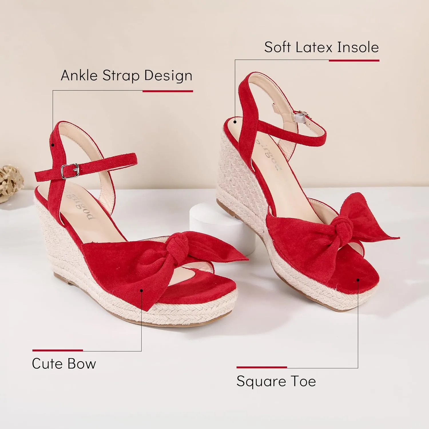 Espadrilles Wedge Sandals for Women Bow Platform Wedges Heels Open Toe Ankle Strap Summer Wedding Wedges