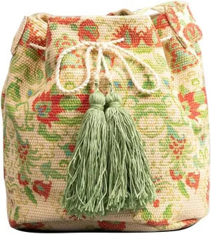 Ethnic Tote Bag for Women Canvas Handbag Bohemian Bucket Bag Retro Shoulder Crossbody Bag with Tassels
