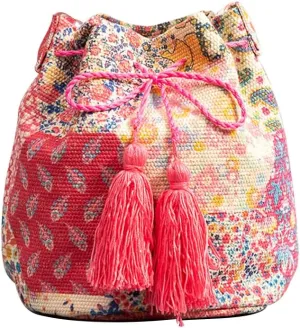 Ethnic Tote Bag for Women Canvas Handbag Bohemian Bucket Bag Retro Shoulder Crossbody Bag with Tassels