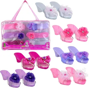 EXPRESSIONS 6pc Dress Up Royalty Shoes with Heels Set in Carrying Bag - Fits Toddler Shoe Size 7-10 - Toddler Girls Kids Toys Role Play Playset