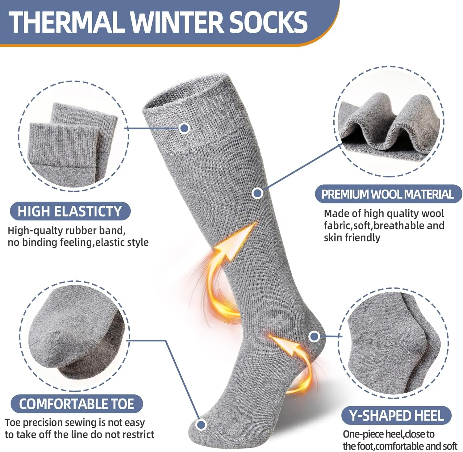Eyean Women's Knee High Wool Socks Winter Thick Thermal Soft Comfy Over Knee Long High Socks 2 Pairs