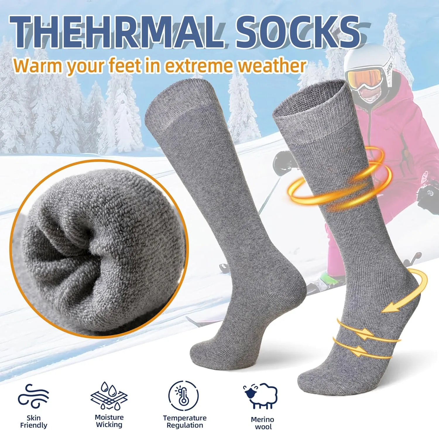 Eyean Women's Knee High Wool Socks Winter Thick Thermal Soft Comfy Over Knee Long High Socks 2 Pairs
