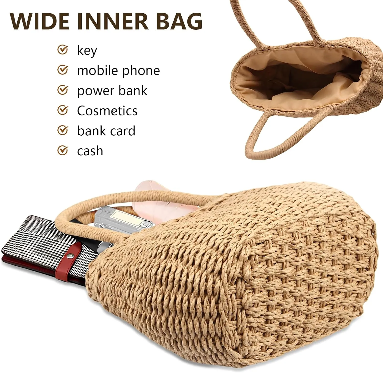 FENBEN Straw Hobo Bags for Women Weave Crossbody Bag Beach Purse Rattan Shoulder Handbag Vacation