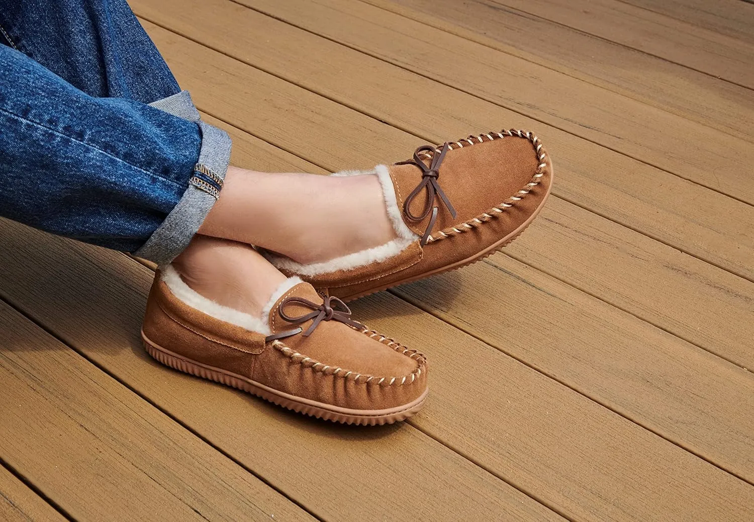 Fireside by Dearfoams Men's Nelson Bay Shearling Indoor/Outdoor Moccasin Slipper