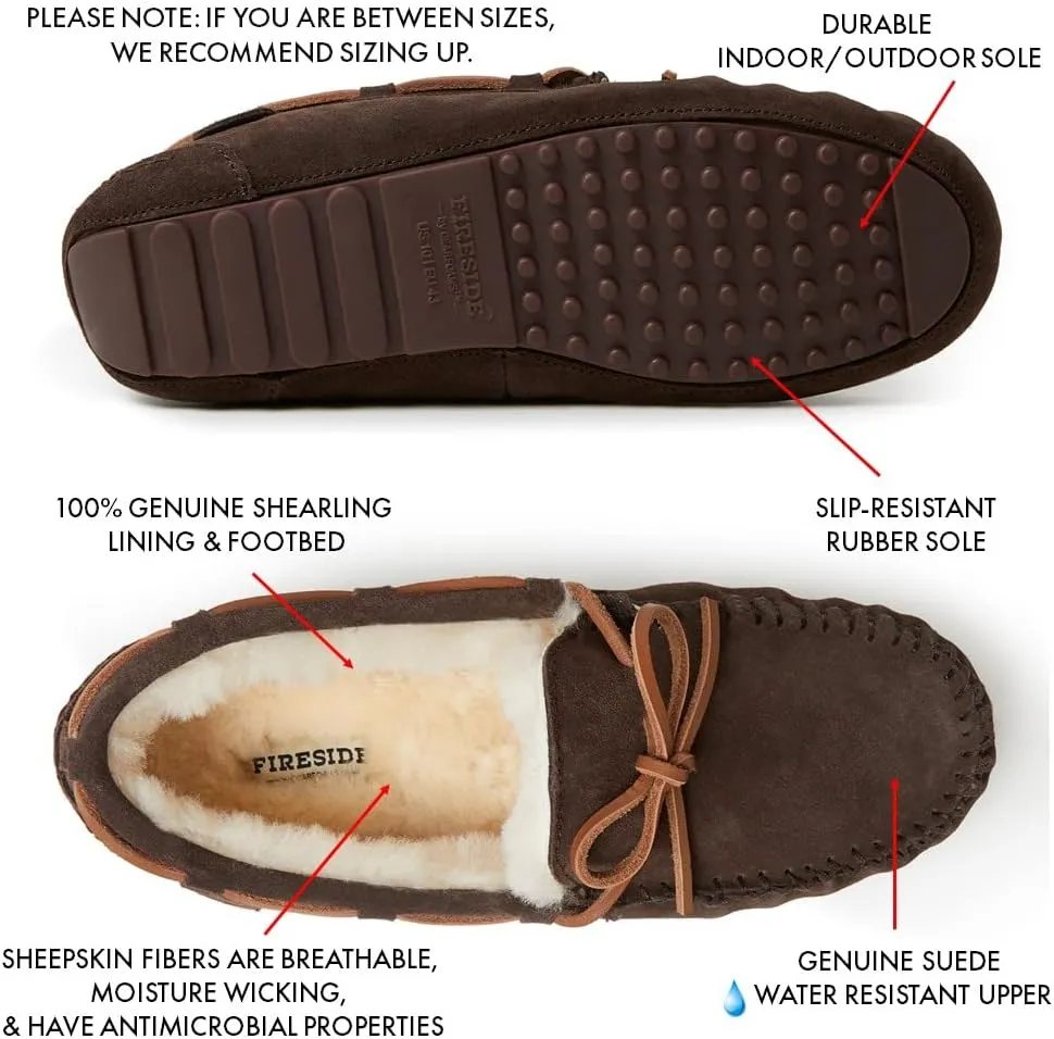 Fireside by Dearfoams Men's Victor Shearling Moccasin with Tie Slipper