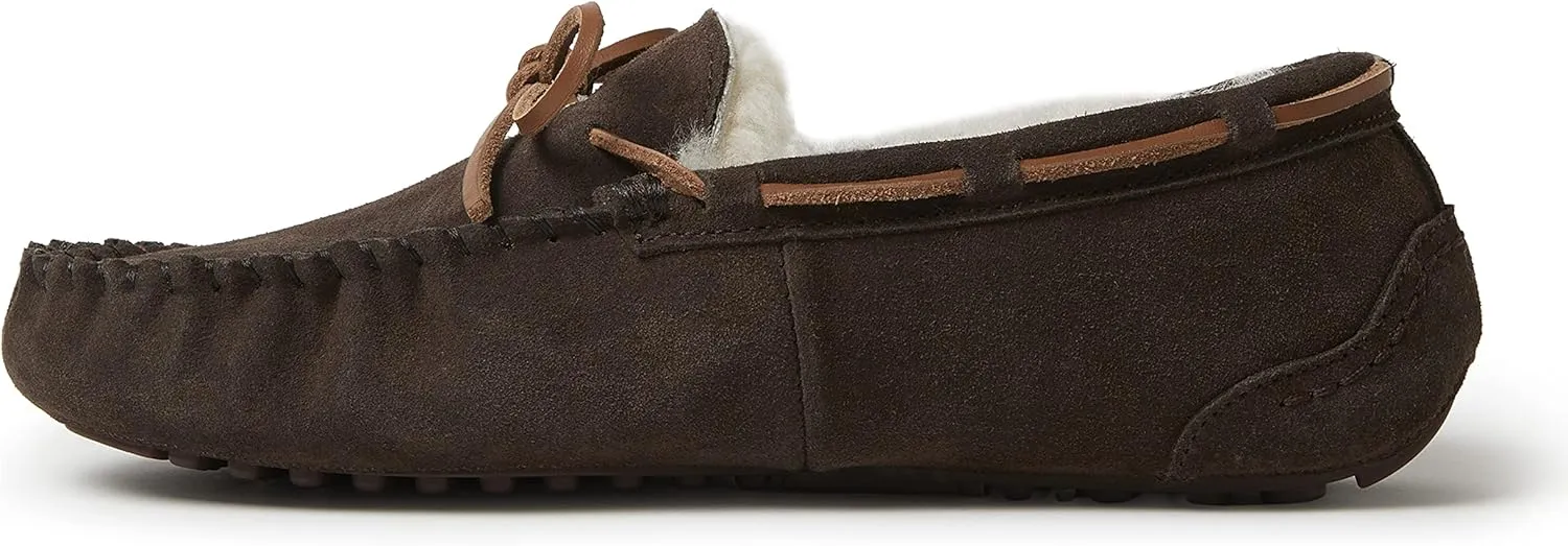 Fireside by Dearfoams Men's Victor Shearling Moccasin with Tie Slipper