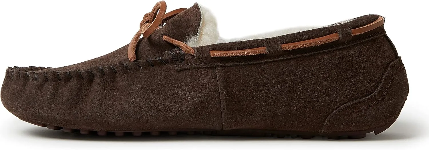 Fireside by Dearfoams Men's Victor Shearling Moccasin with Tie Slipper
