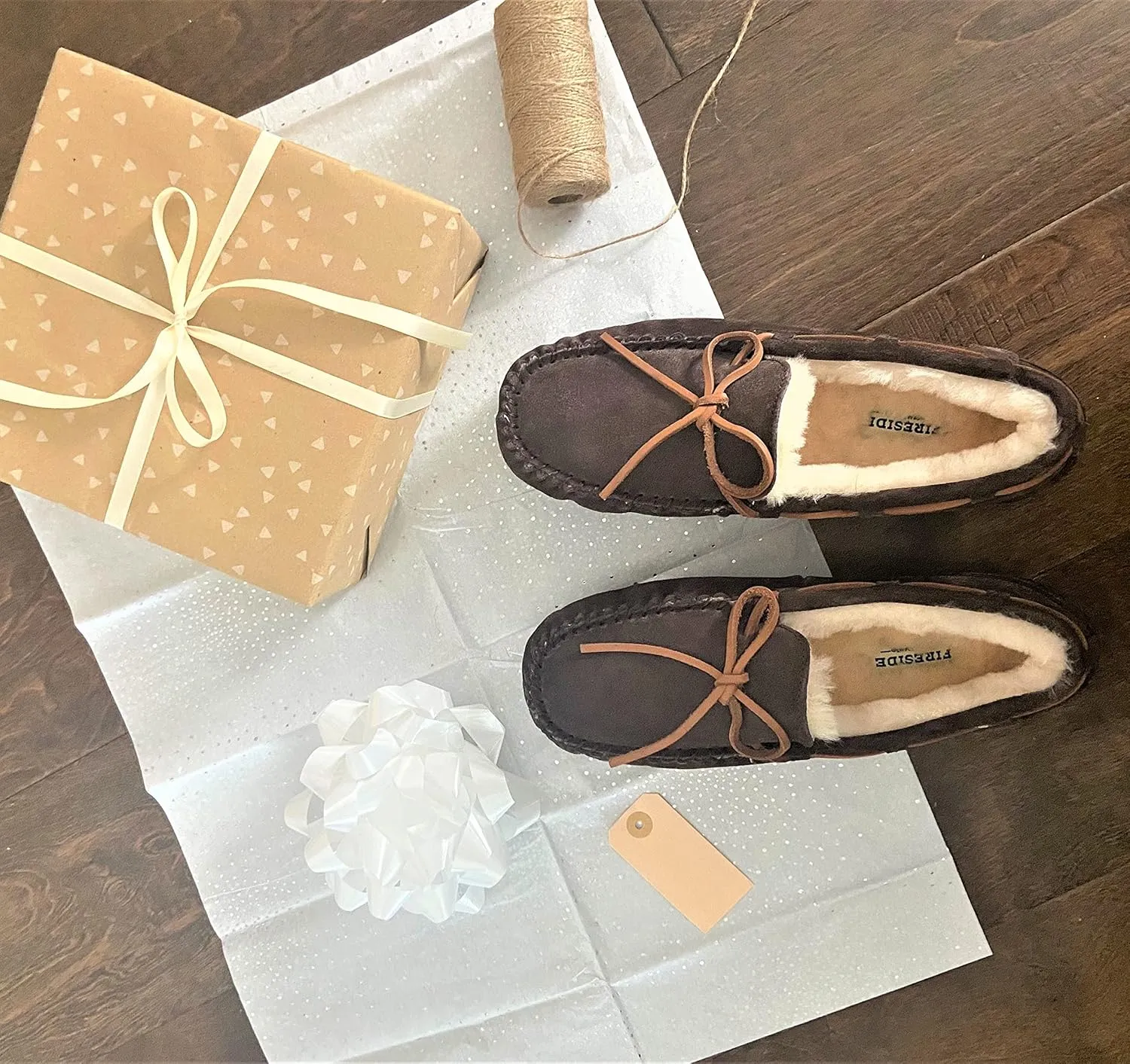 Fireside by Dearfoams Men's Victor Shearling Moccasin with Tie Slipper