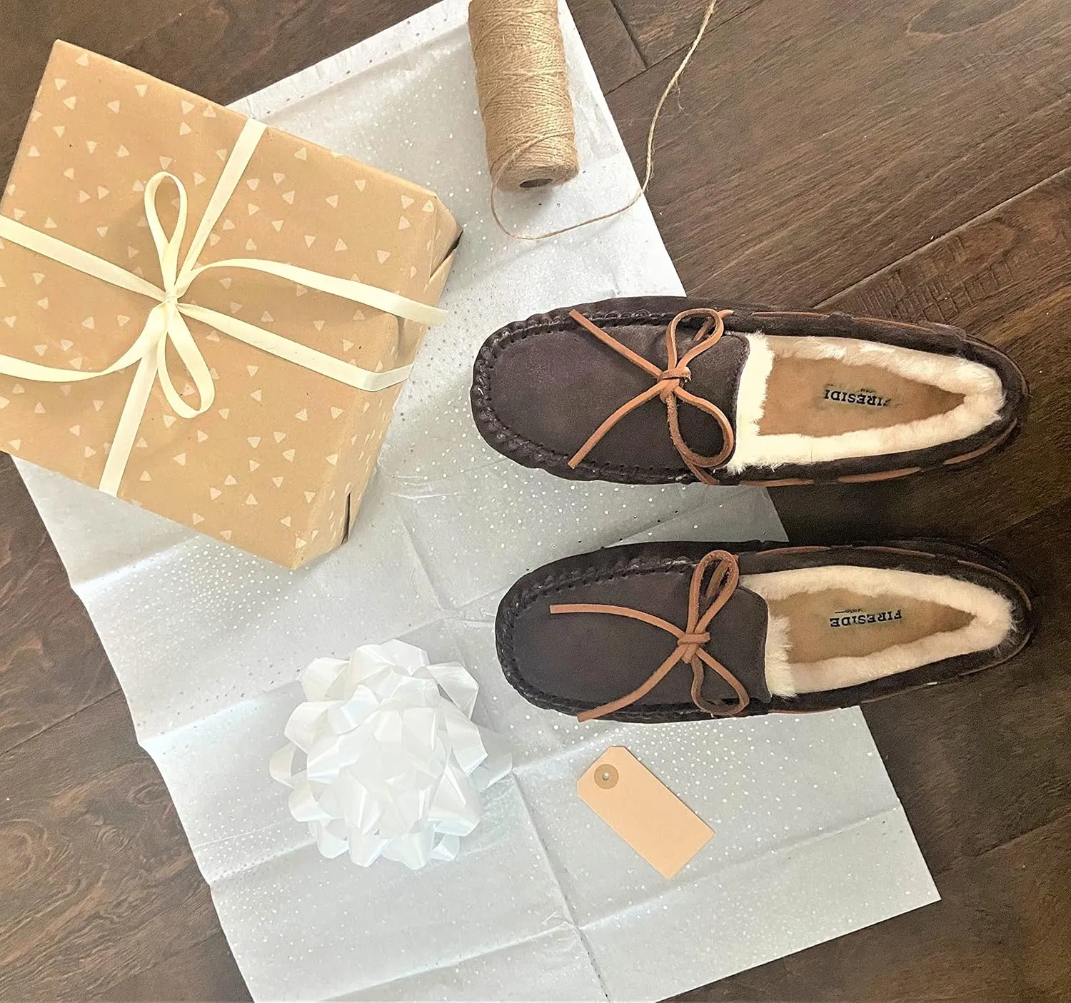 Fireside by Dearfoams Men's Victor Shearling Moccasin with Tie Slipper