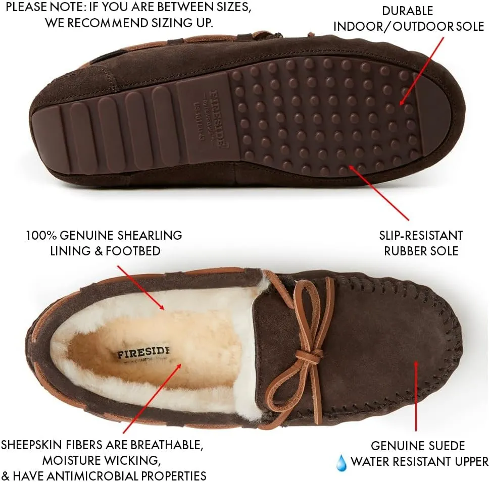 Fireside by Dearfoams Men's Victor Shearling Moccasin with Tie Slipper