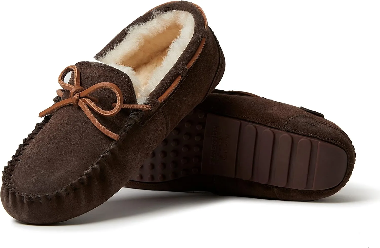 Fireside by Dearfoams Men's Victor Shearling Moccasin with Tie Slipper