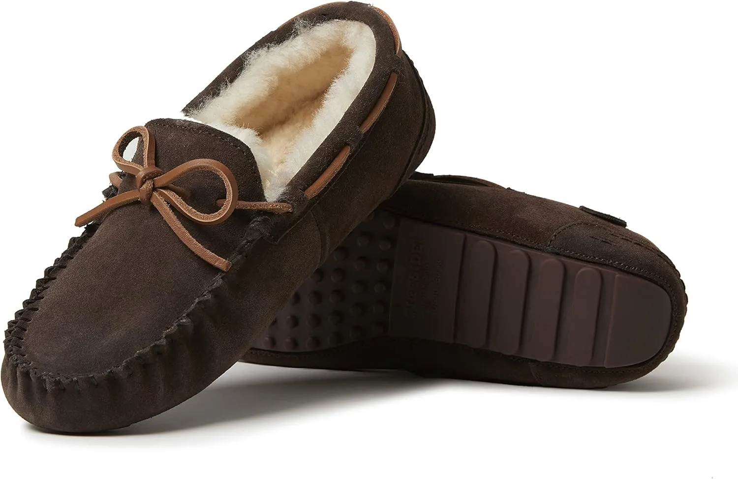 Fireside by Dearfoams Men's Victor Shearling Moccasin with Tie Slipper