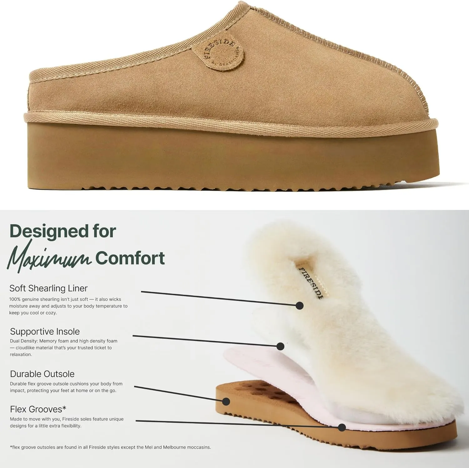 Fireside by Dearfoams Women's Greta Shearling Indoor Outdoor Clog Slipper