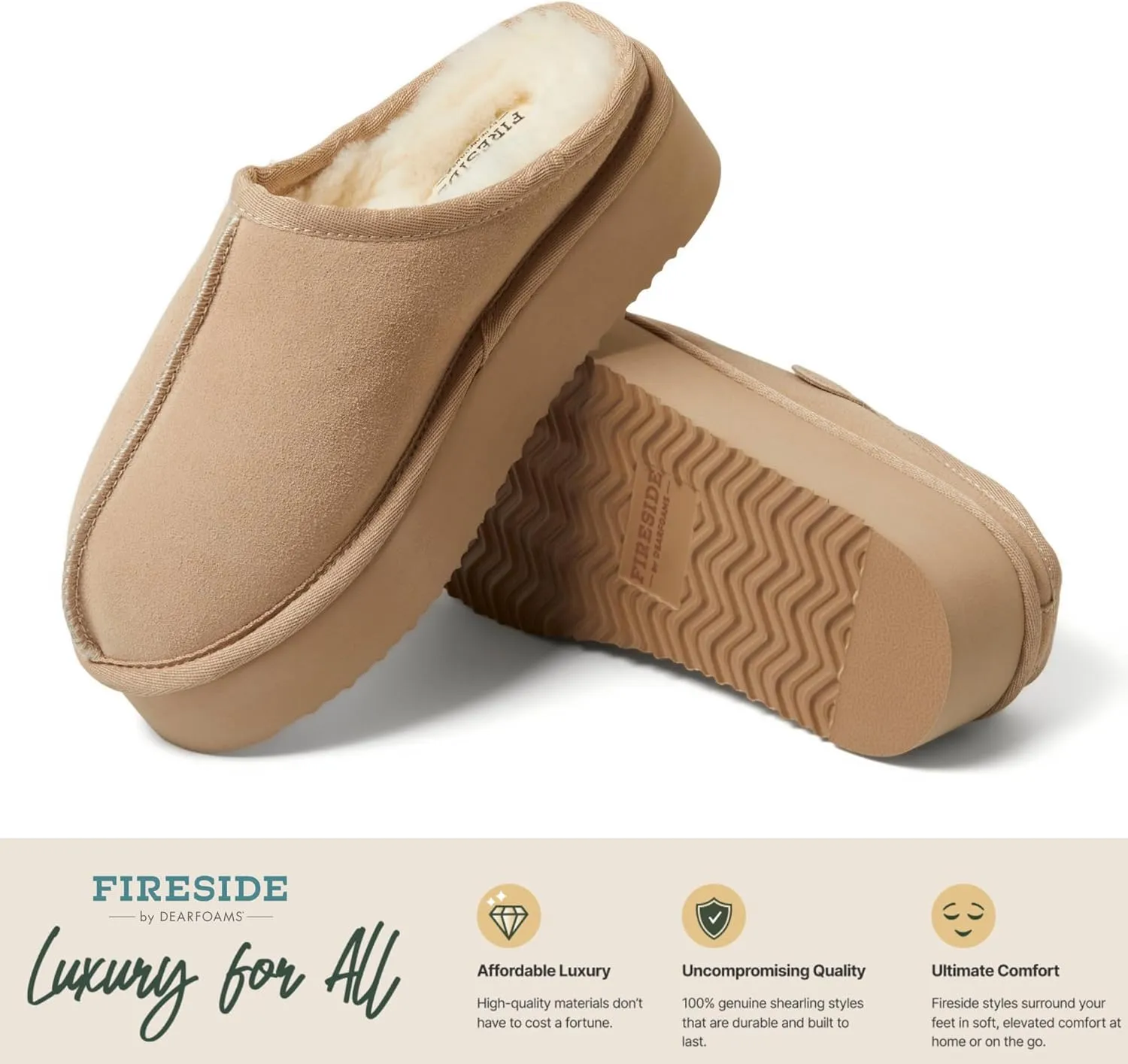 Fireside by Dearfoams Women's Greta Shearling Indoor Outdoor Clog Slipper