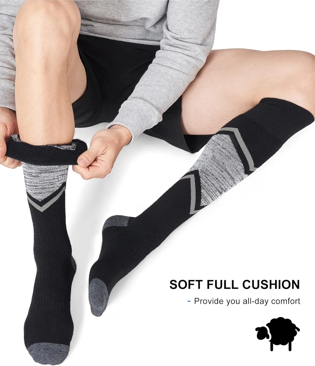 FITRELL 2/3 Pack Merino Wool Ski Socks for Snowboarding, Full Cushioned Winter Thermal Knee-high Warm Socks for Men and Women