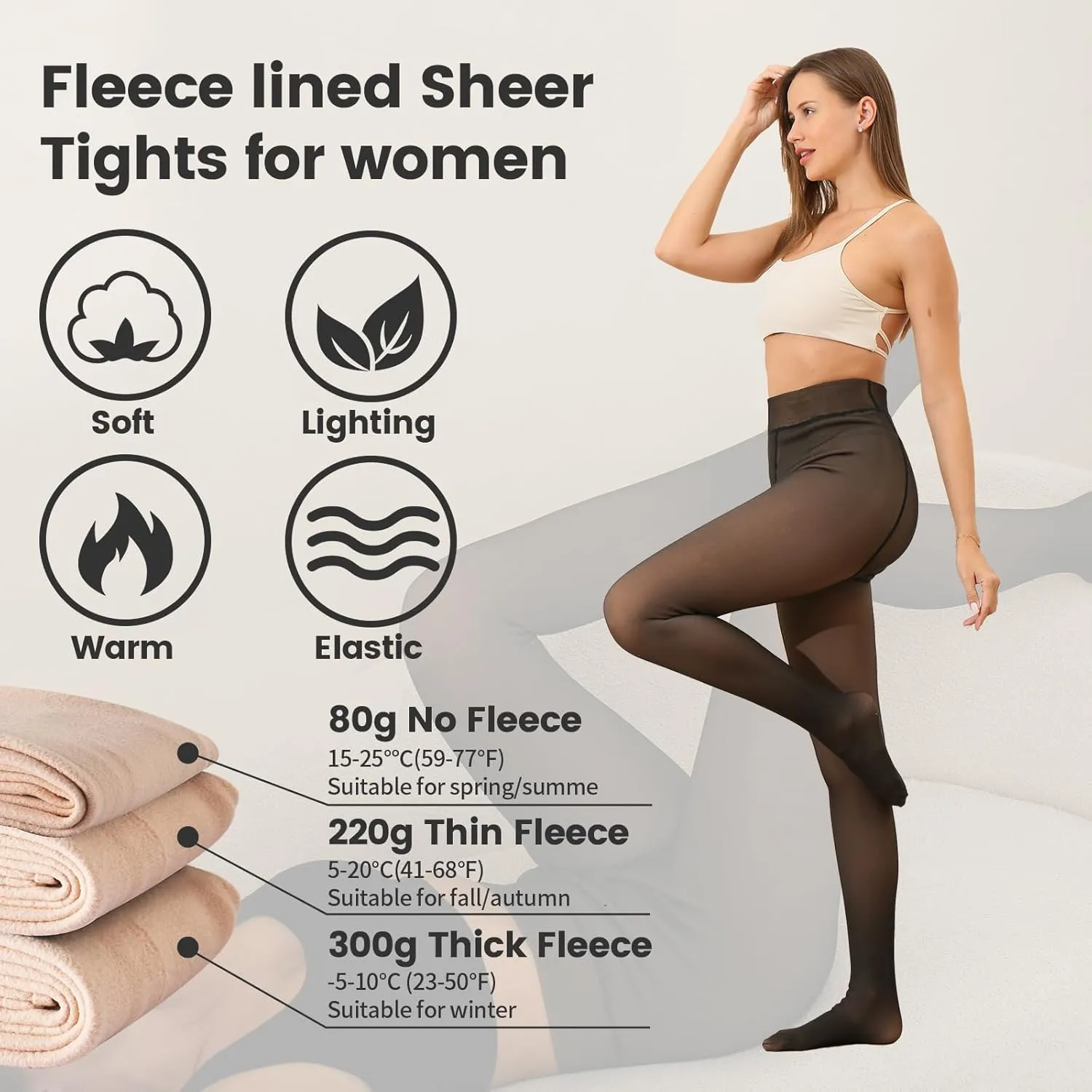 Fleece Lined Tights Women Fake Translucent Warm Tights