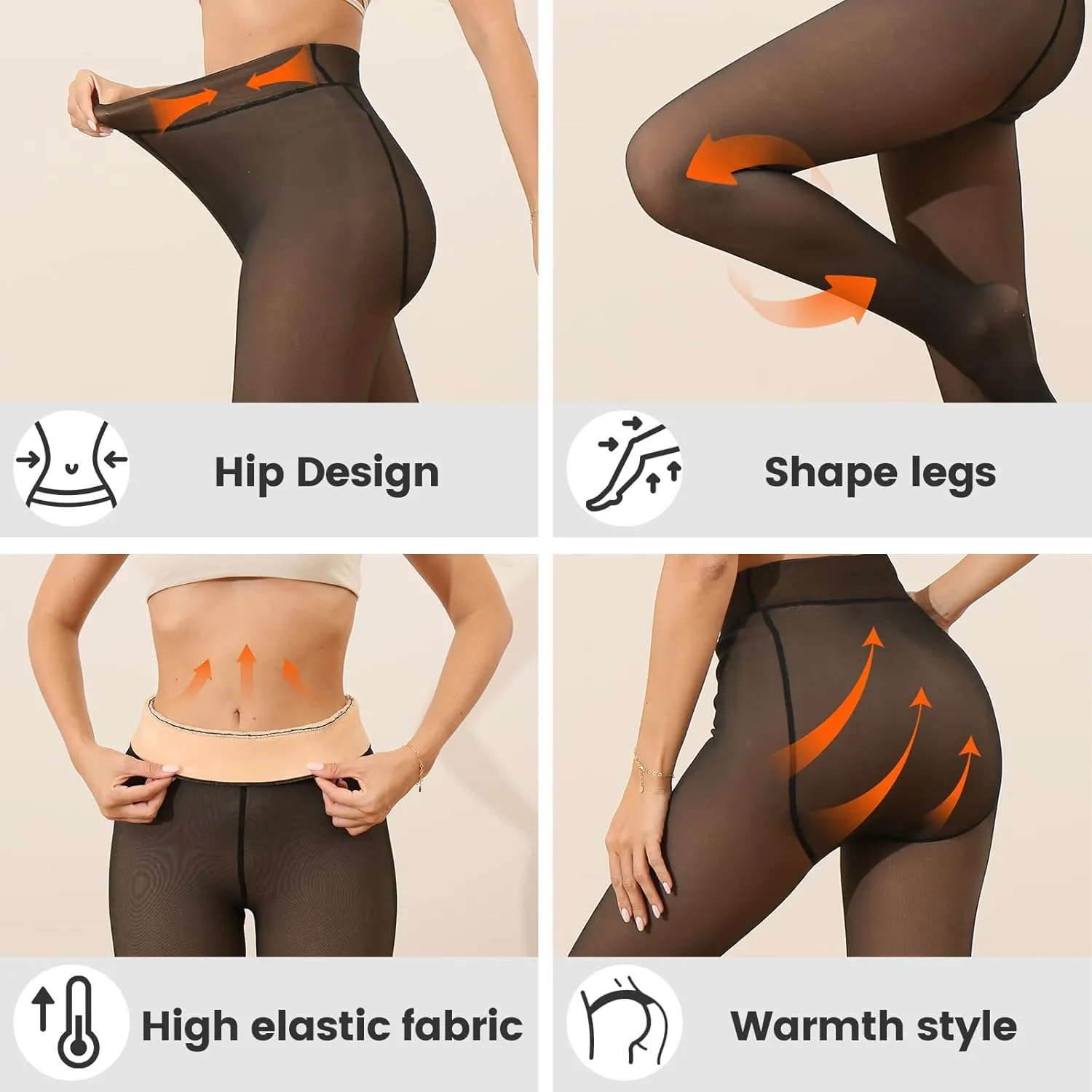 Fleece Lined Tights Women Fake Translucent Warm Tights