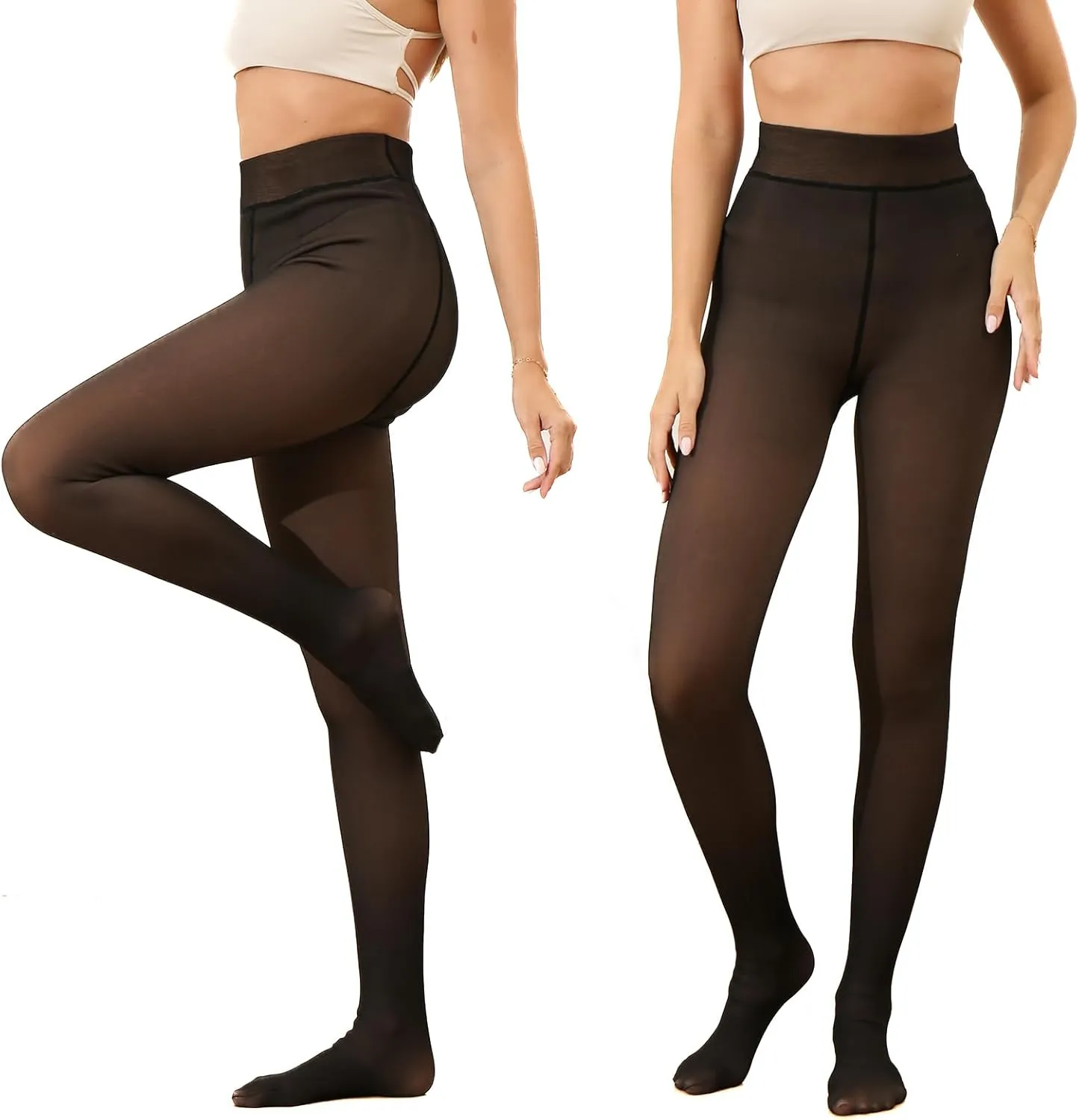 Fleece Lined Tights Women Fake Translucent Warm Tights