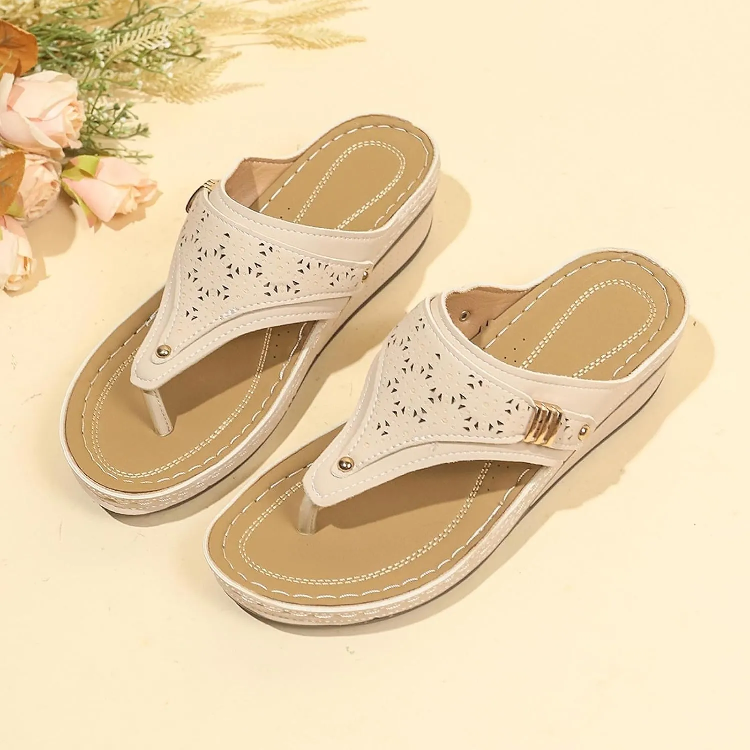 Flip-Flop Sandals For Women Beach Walking Sandals Women Comfort Arch Support Wedge Dressy Summer Slip On Shoes