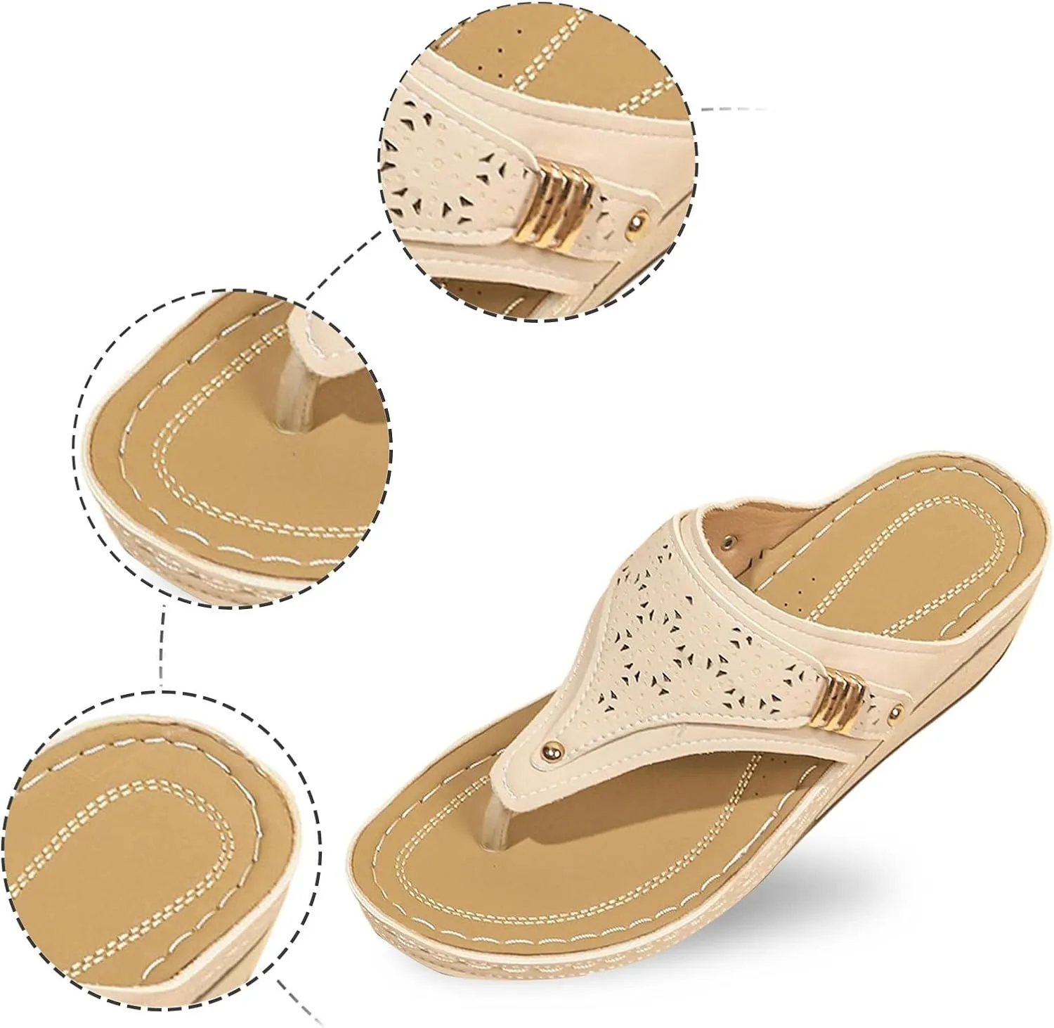 Flip-Flop Sandals For Women Beach Walking Sandals Women Comfort Arch Support Wedge Dressy Summer Slip On Shoes