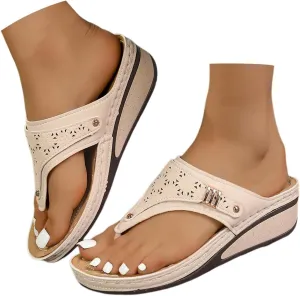 Flip-Flop Sandals For Women Beach Walking Sandals Women Comfort Arch Support Wedge Dressy Summer Slip On Shoes