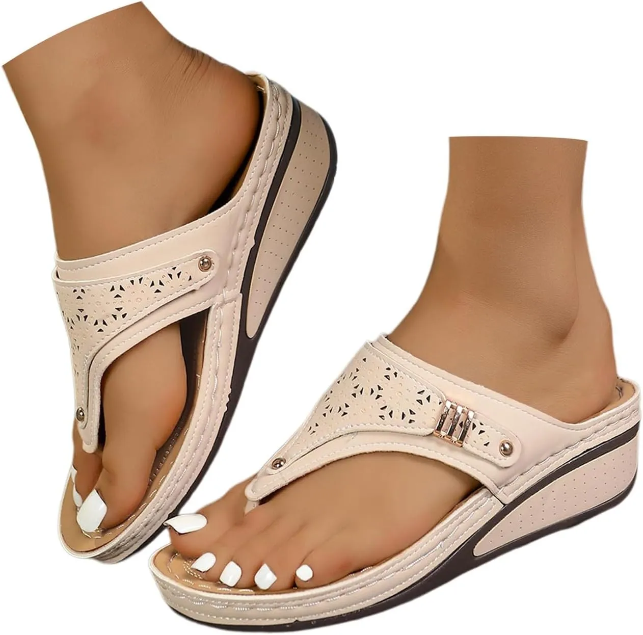 Flip-Flop Sandals For Women Beach Walking Sandals Women Comfort Arch Support Wedge Dressy Summer Slip On Shoes