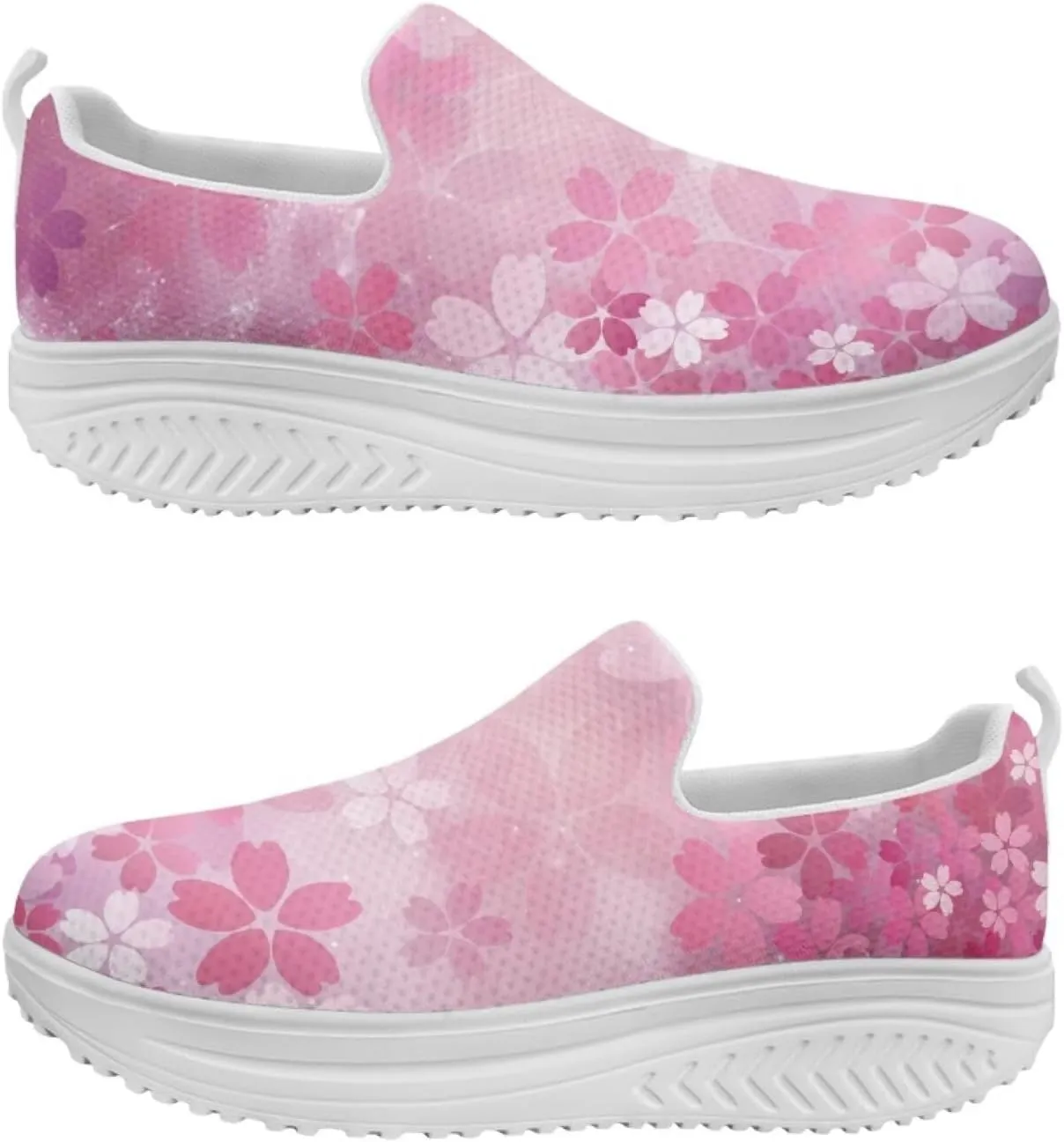 Flower Print Platform Sneakers for Women Casual Loafers Slip on Trekking Shoes with EVA Sole