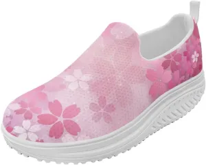 Flower Print Platform Sneakers for Women Casual Loafers Slip on Trekking Shoes with EVA Sole