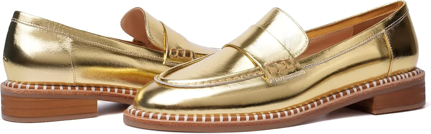 FOGEENA Womens Penny Matte Leather Casual Slip On Round Toe Work Chunky Low Heel Loafers Dress Shoes 1 Inch