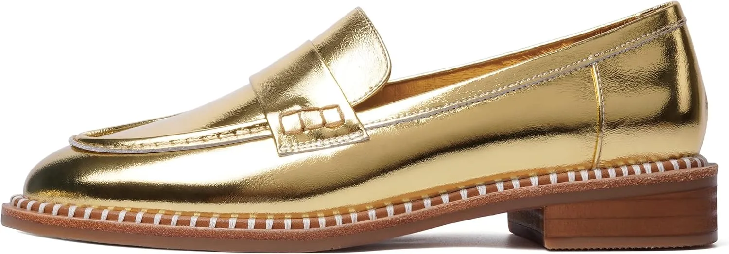 FOGEENA Womens Penny Matte Leather Casual Slip On Round Toe Work Chunky Low Heel Loafers Dress Shoes 1 Inch
