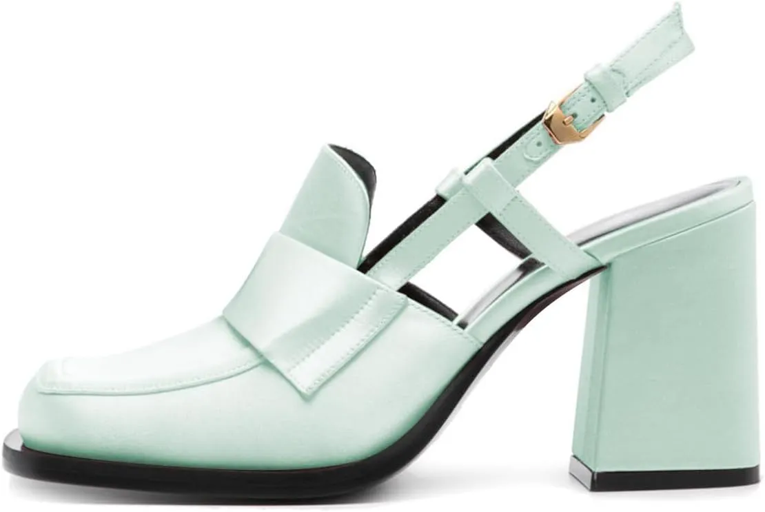 FOWT Women Platform Square Toe Loafers Chunky High Heel Slingback Pumps Slip on Daily Street Shoes Size 4-16 US