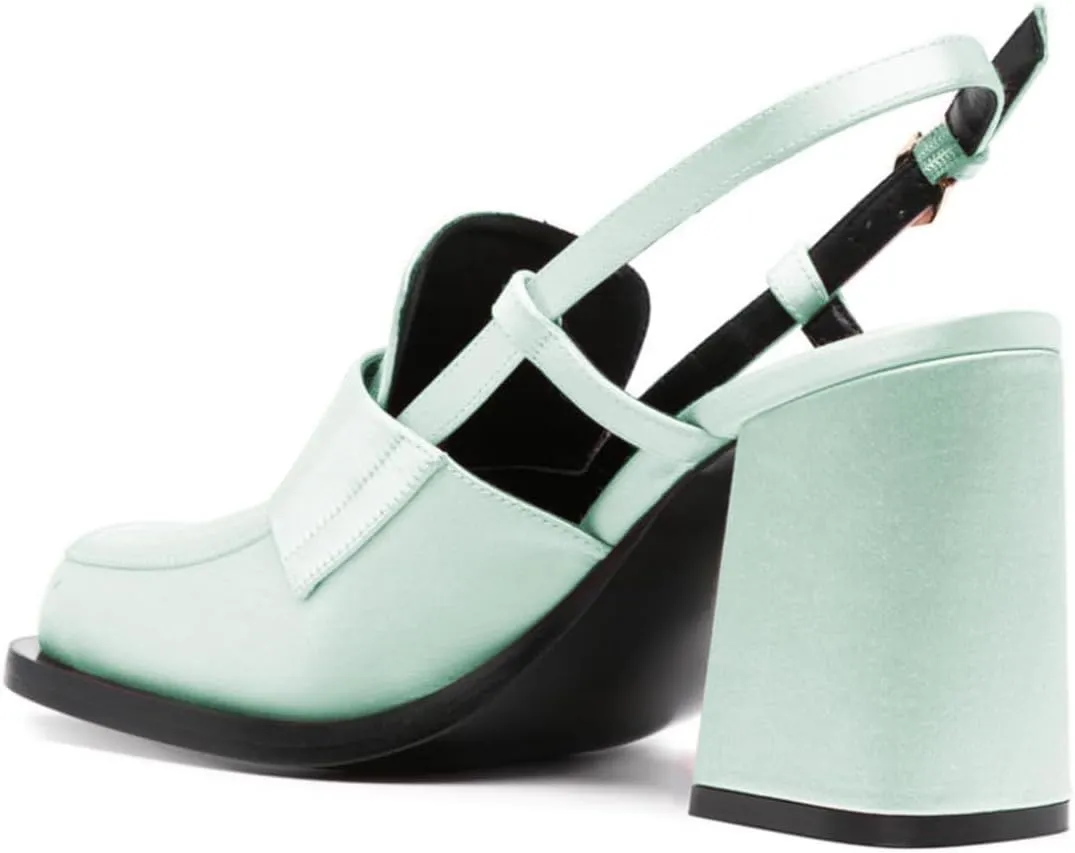 FOWT Women Platform Square Toe Loafers Chunky High Heel Slingback Pumps Slip on Daily Street Shoes Size 4-16 US