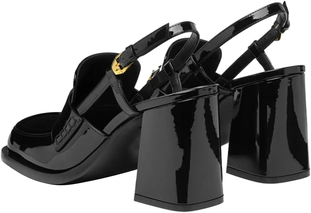 FOWT Women Platform Square Toe Loafers Chunky High Heel Slingback Pumps Slip on Daily Street Shoes Size 4-16 US
