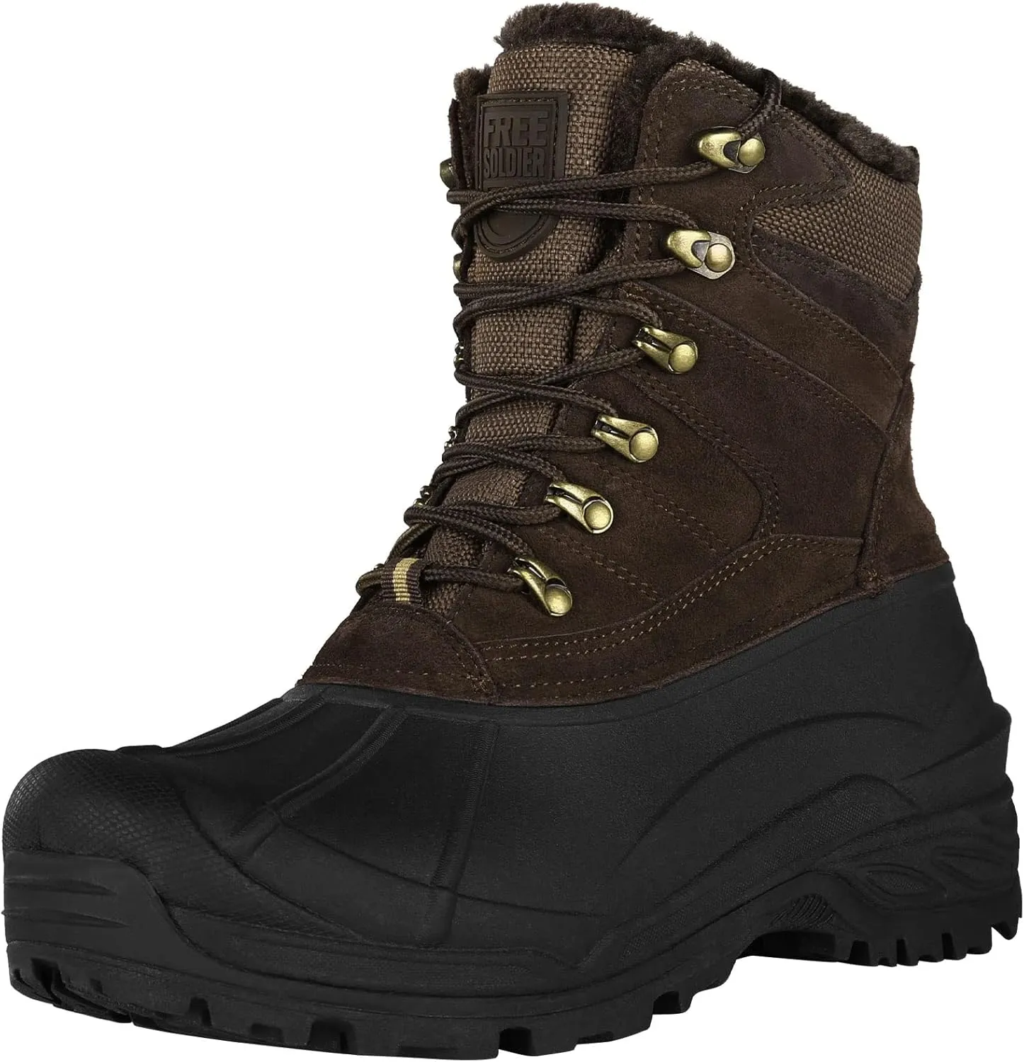 FREE SOLDIER Mens Snow Boots Warm Fleece Lining Winter Ski Shoes Waterproof Insulated Booties(Brown,13)